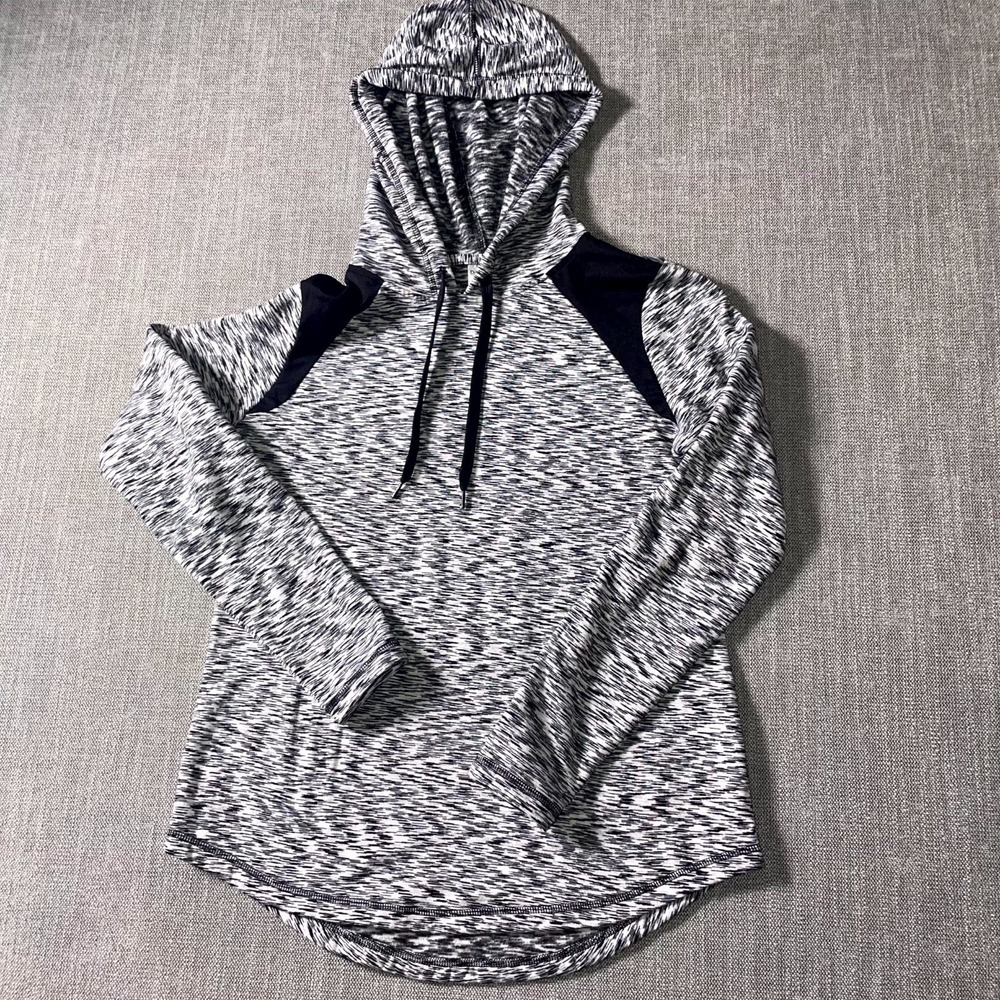 Danskin Now Hoodie Women's Small White Black Space Dye Fleece Lined Drawstring